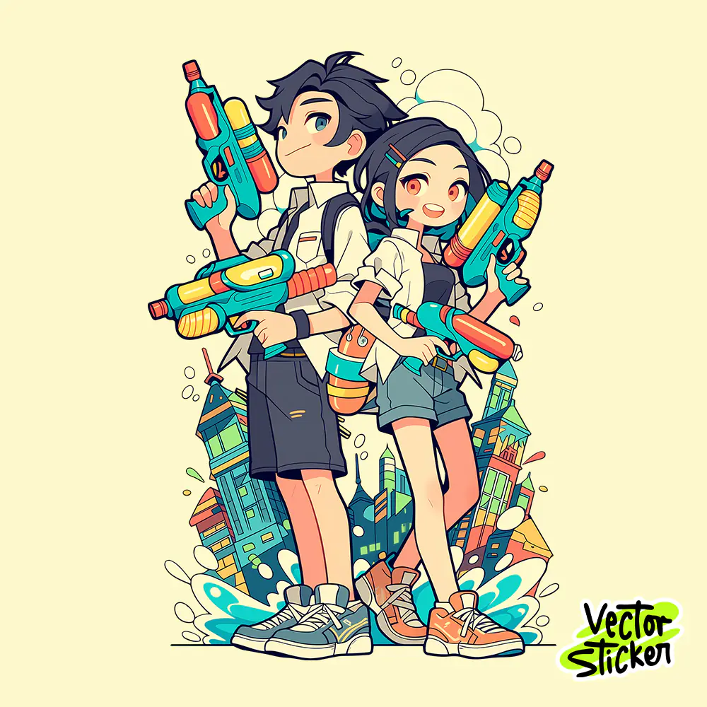 Thingyan Urban Water Festival Couple PNG Myanmar Water Festival T-Shirt Design