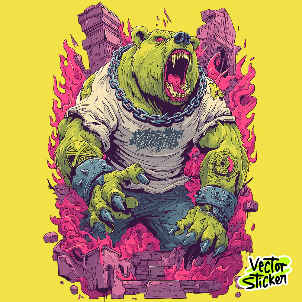 Mutant Bear Monster Vector Sticker PNG Free Download | Angry Beast Illustration