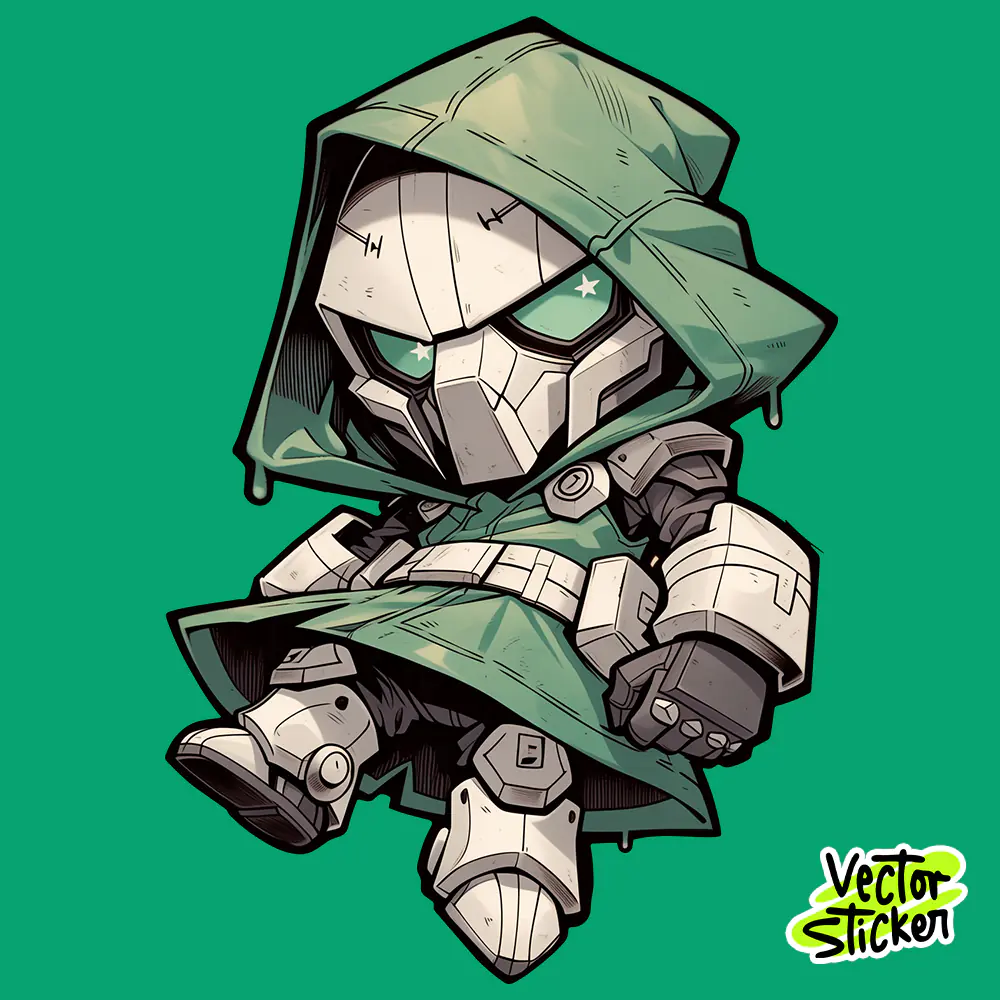 Chibi Armored Hooded Villain Green Character Sticker PNG