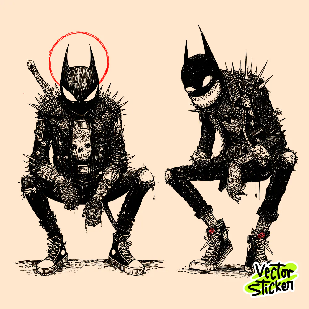 Punk themed Evil Batman T-Shirt Design — Dark Cyberpunk Superhero Vector II
