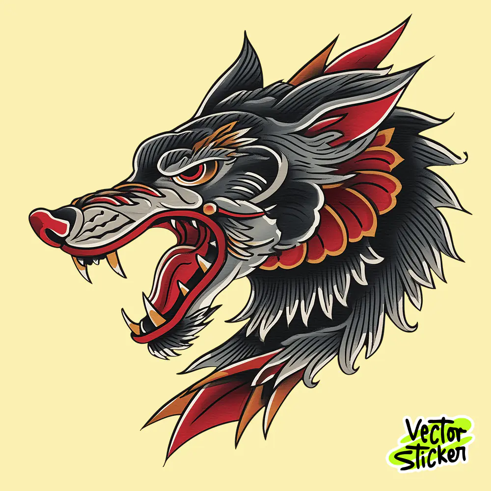 Vintage Tattoo Wolf Head Illustration for Apparel