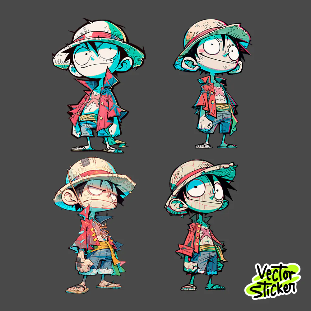 Straw Hat Pirate Boy Sword Pose Anime Sticker PNG