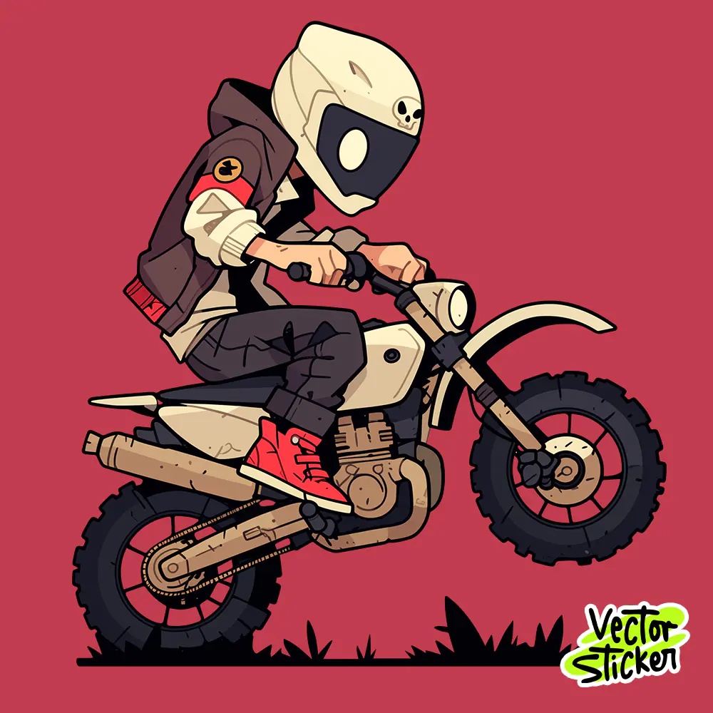 Cartoon Motorcycle Rider Illustration – Cool Biker Illustration for T-Shirt and Sticker Design