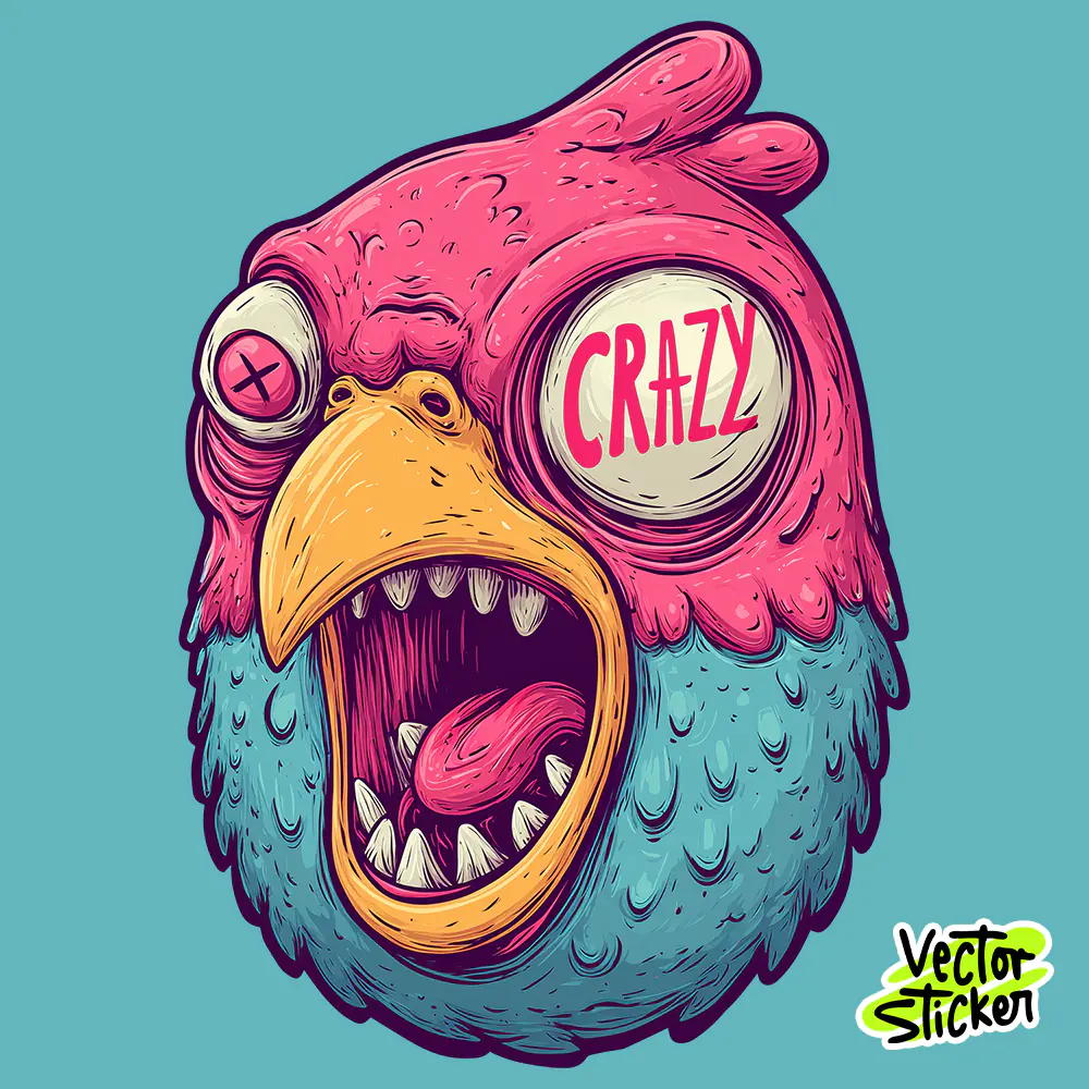 Crazy Cartoon Pigeon Funny Illustration Free T Shirt Design