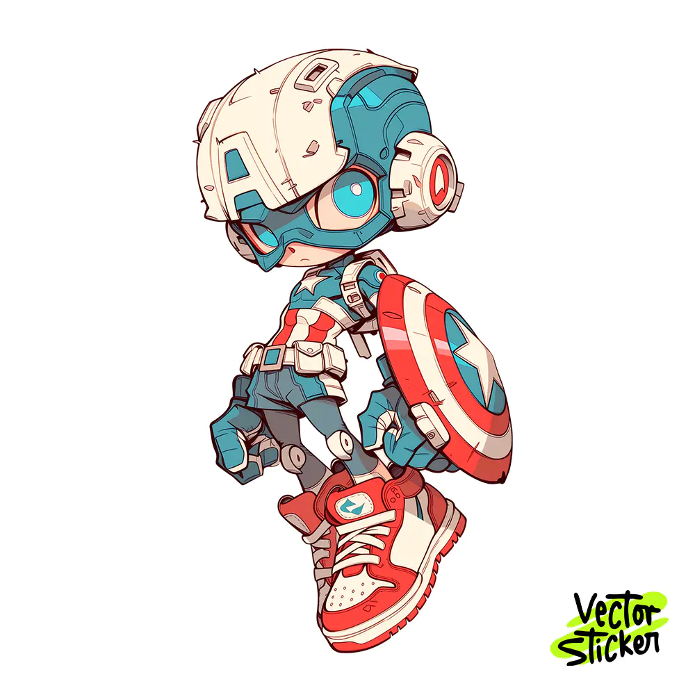 Cartoon Star Shield Hero Robot Character Streetwear Sticker PNG