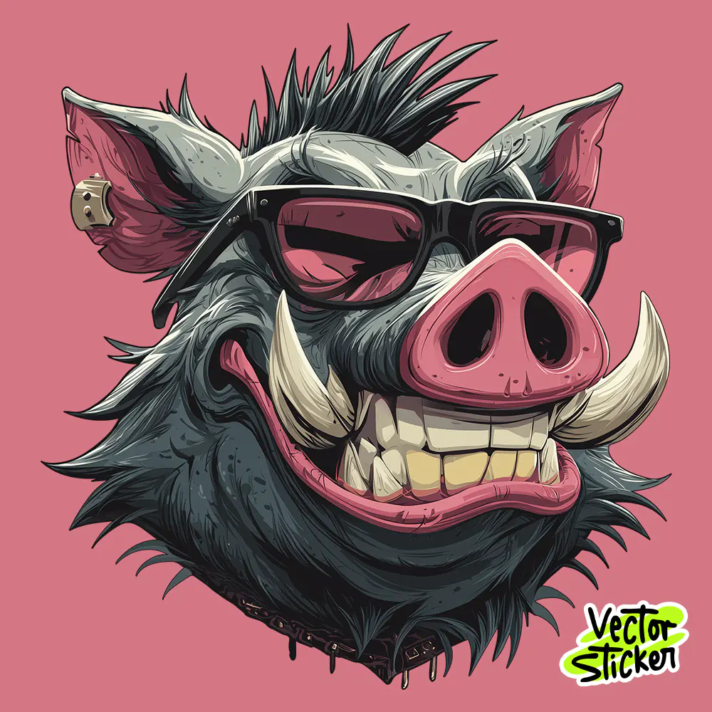 Free T Shirt Design Funny Wild Boar Cartoon Pink Gray