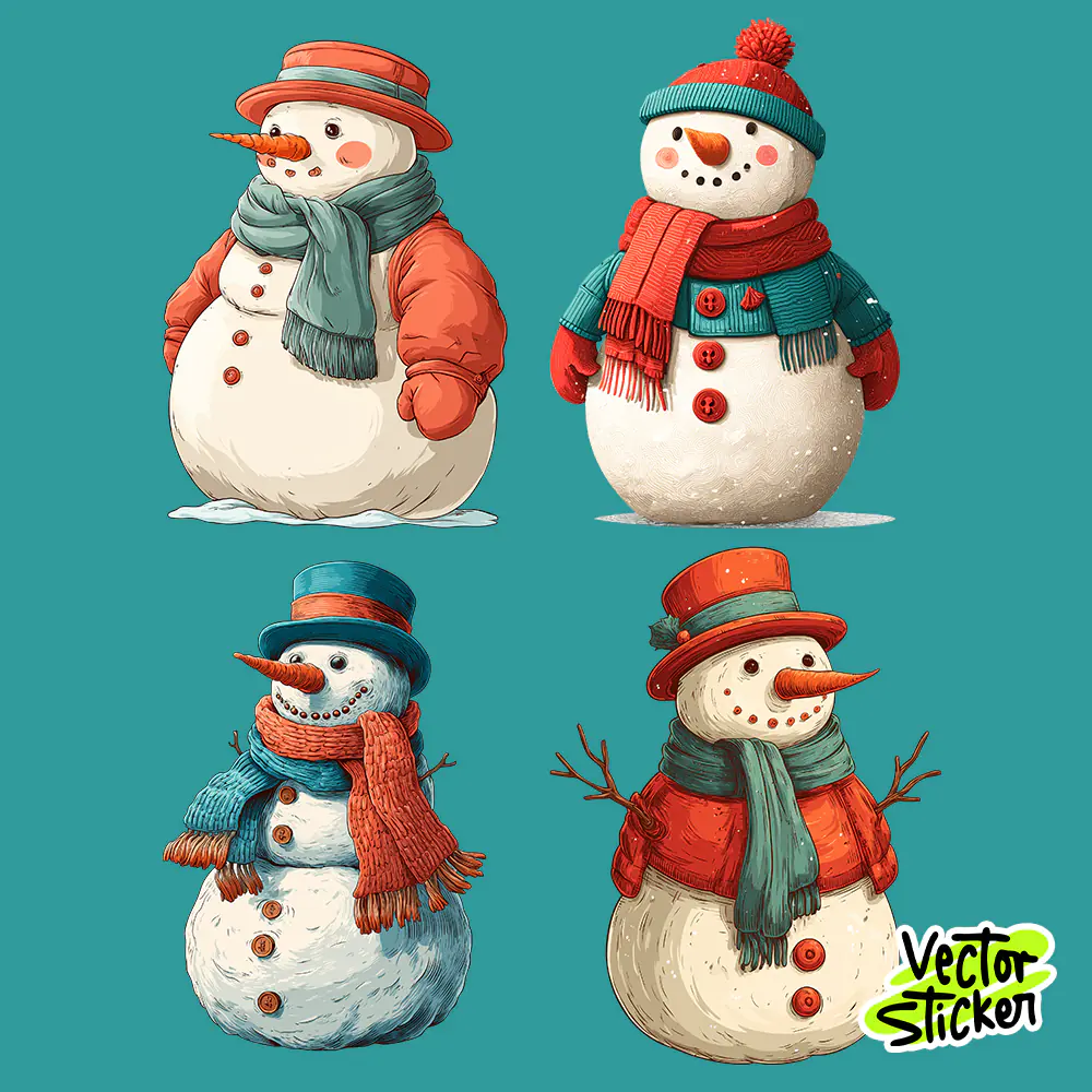 Snowman Sticker PNG Set