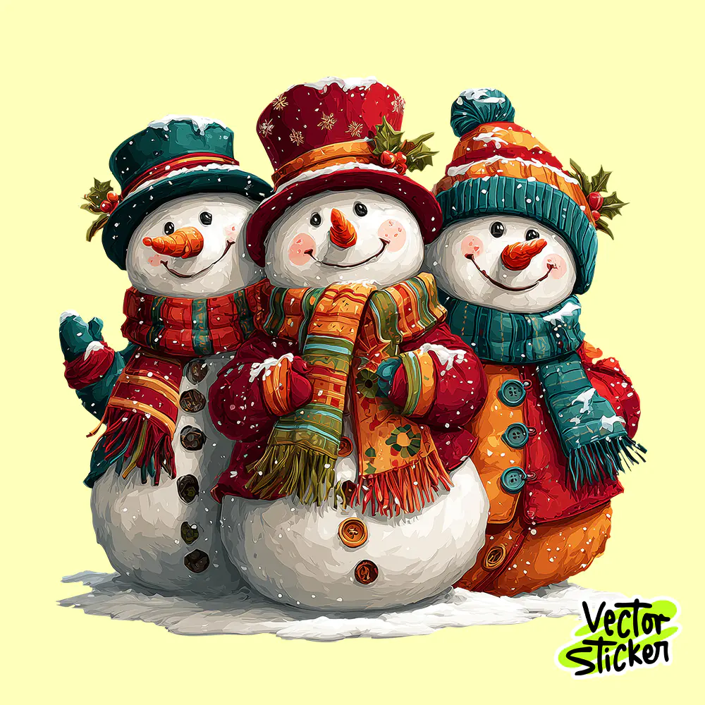Cute Christmas Snowmen Illustration — Festive Holiday Printable PNG