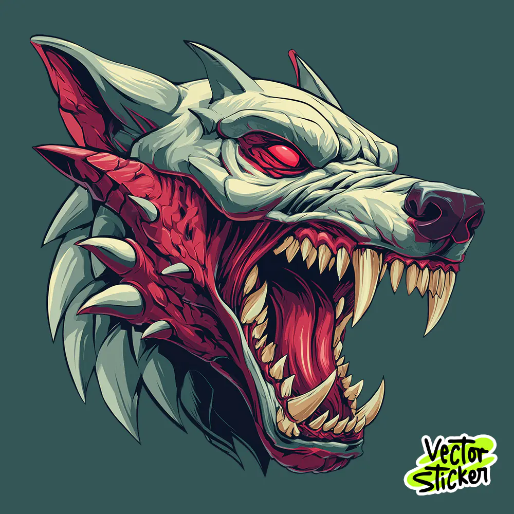 Free T Shirt Design Evil Wolf Roaring Dark Red