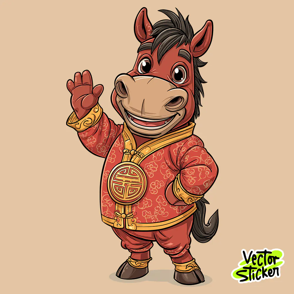 Smiling Chinese New Year Horse Mascot Greeting – Cute Cartoon PNG