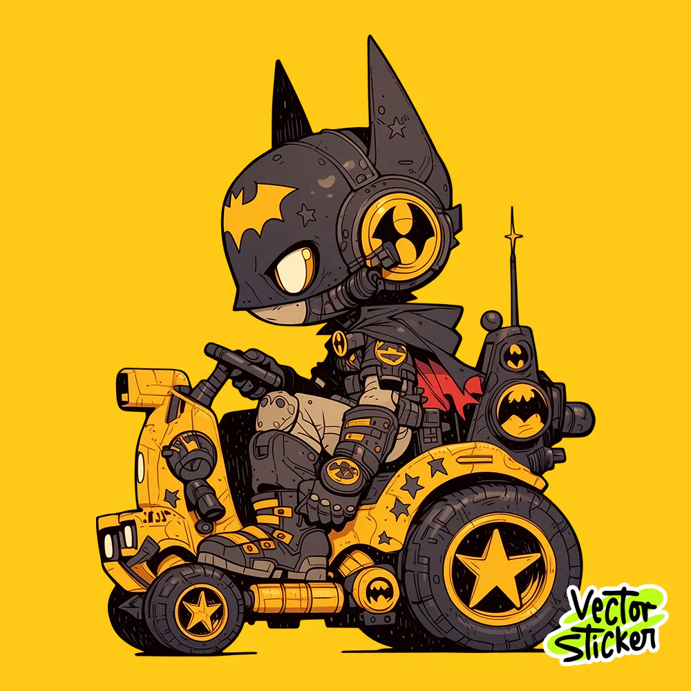 Bat Super Hero Scooter Chibi Cartoon Sticker Design PNG