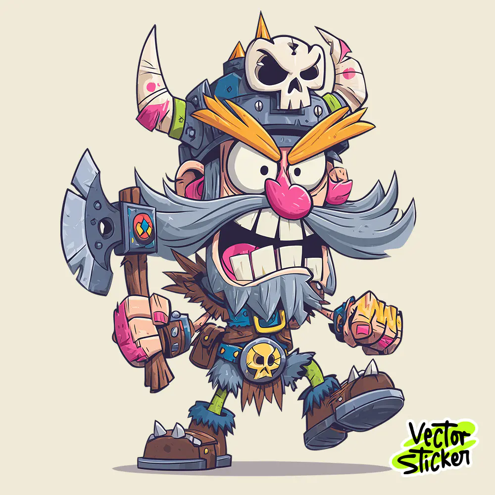 Cartoon Viking Warrior Character Sticker PNG