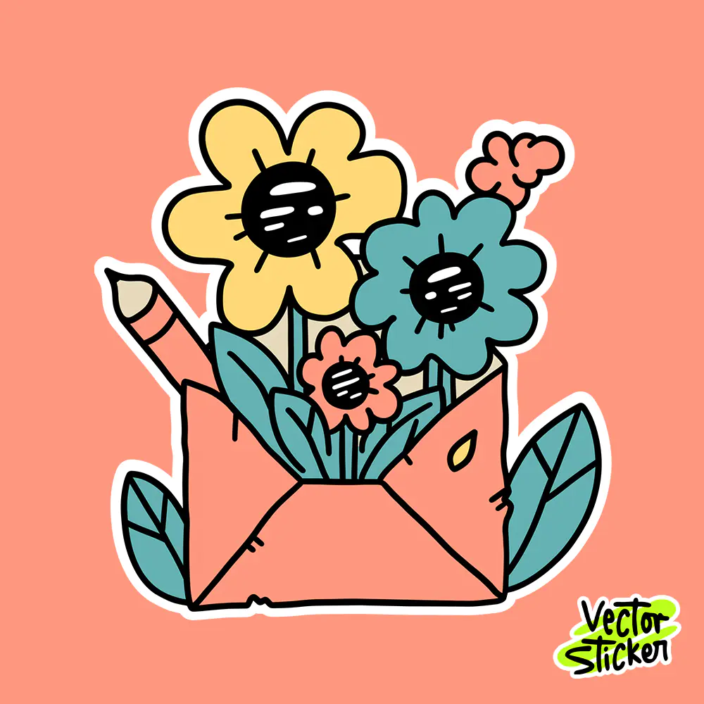 Cute Flower Envelope Illustration in Soft Pastel Cartoon Style