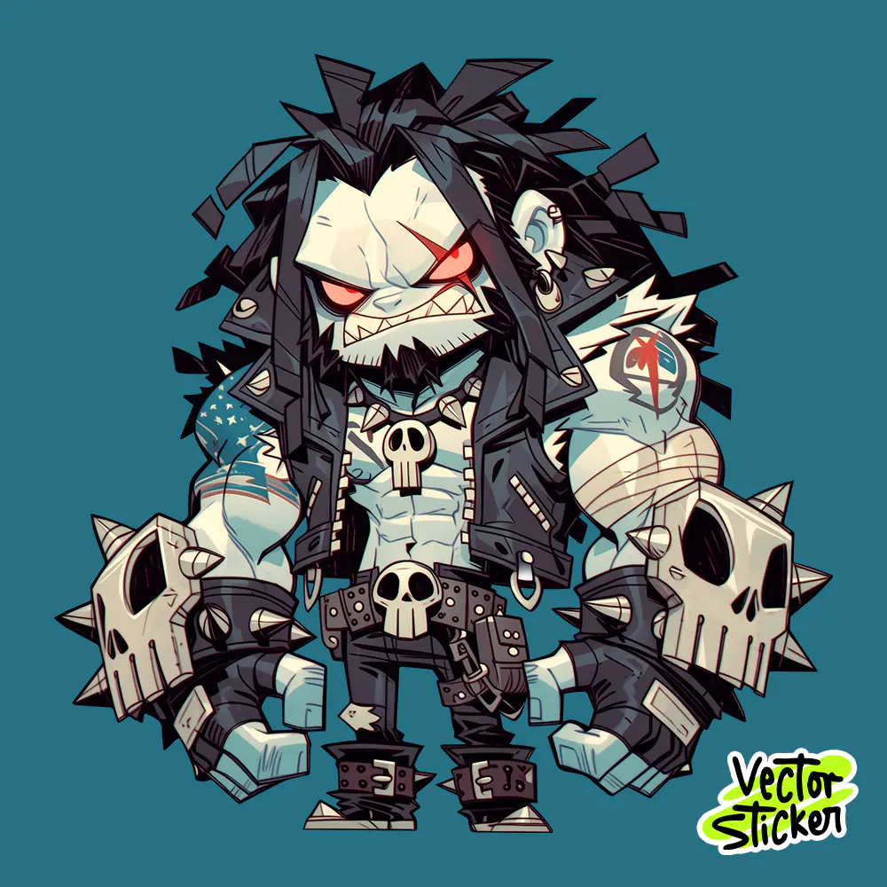 Lobo | Metal Biker Skull Monster Character Sticker – Dark Heavy Style PNG