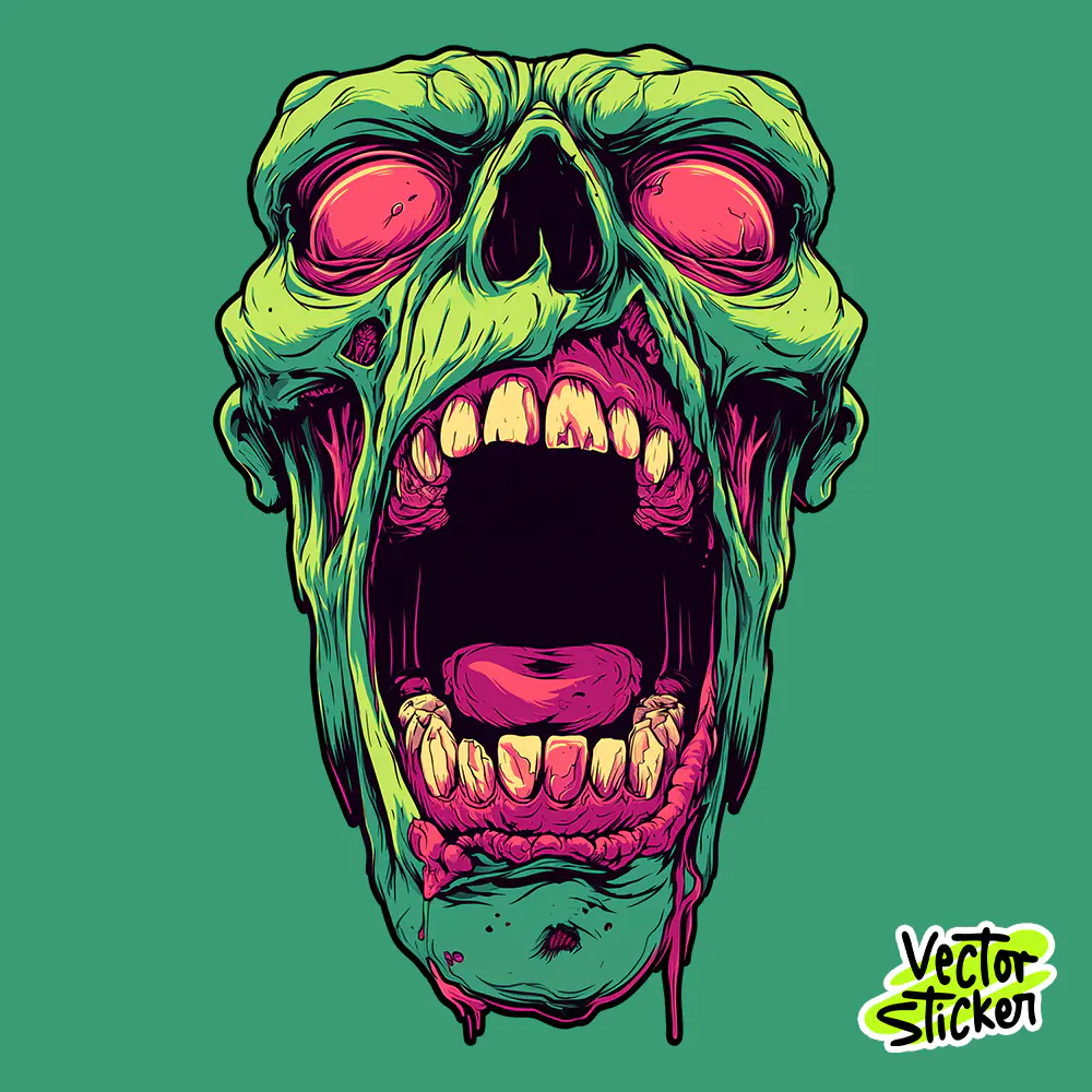 Zombie Skull Horror Illustration | Free Dark T-Shirt Design PNG