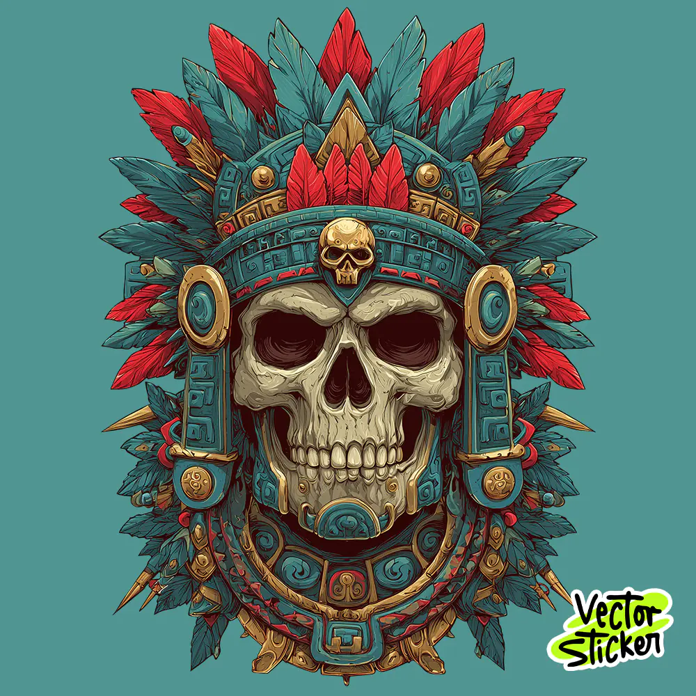Tribal Skull Headdress PNG Ornamental Aztec Style T-Shirt Design