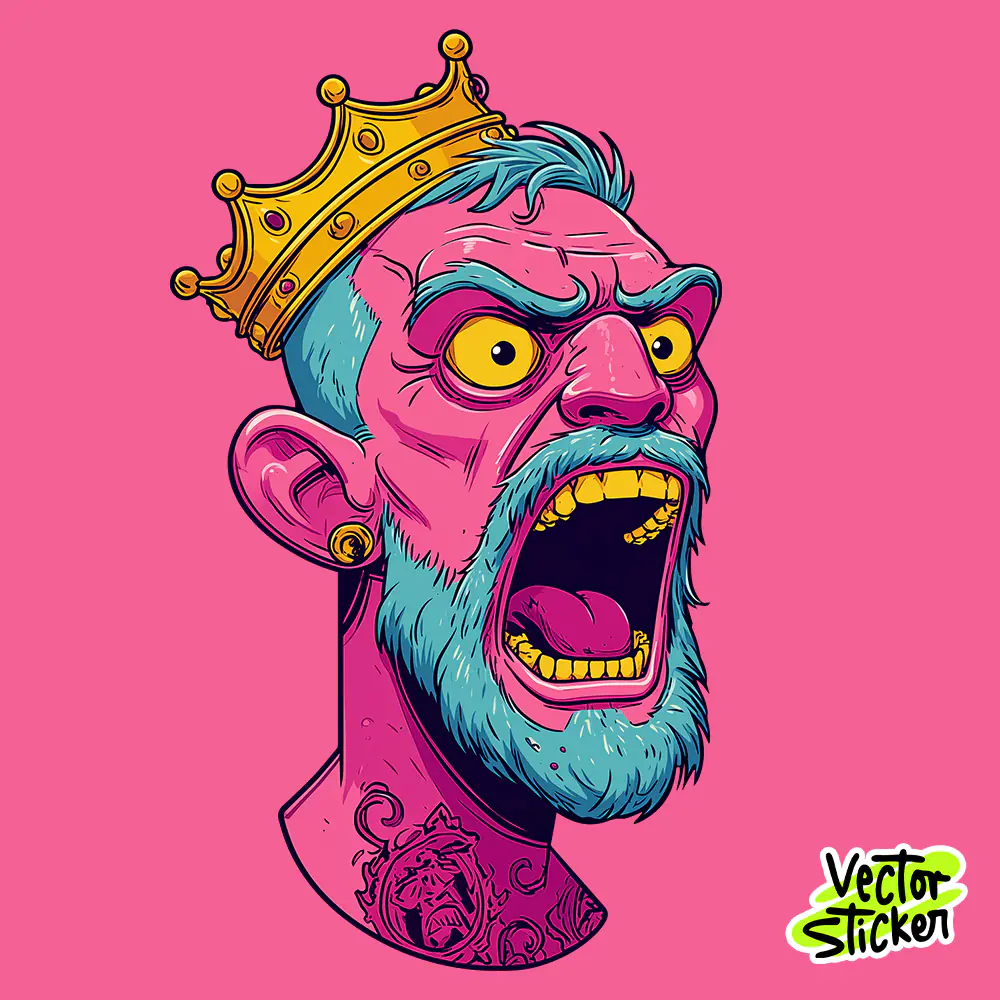 Notorious Fighter King Blue Beard Crown Sticker PNG for Streetwear Design