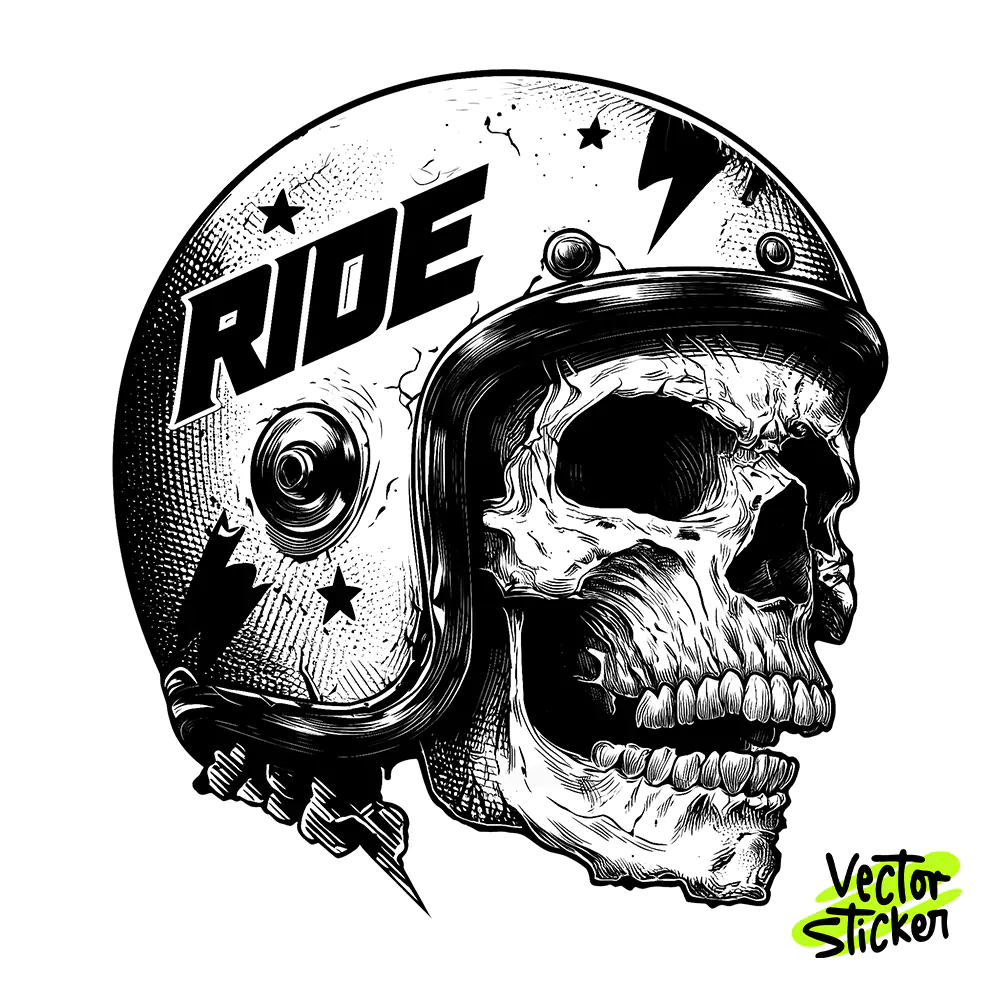 Ride Skull Helmet Vector – Biker Skull Illustration for T-Shirt and Sticker Design