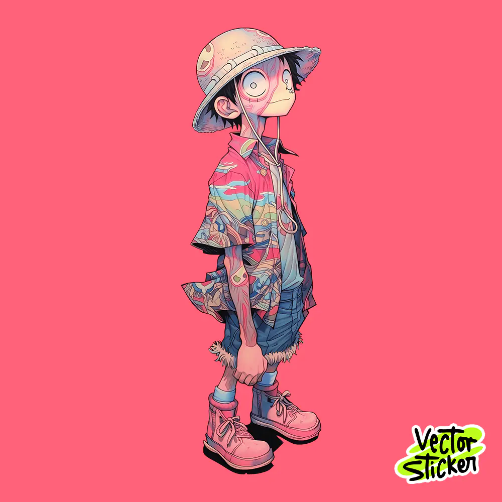 Anime Pirate Boy Straw Hat Full Body Soft Style Sticker – Clean PNG
