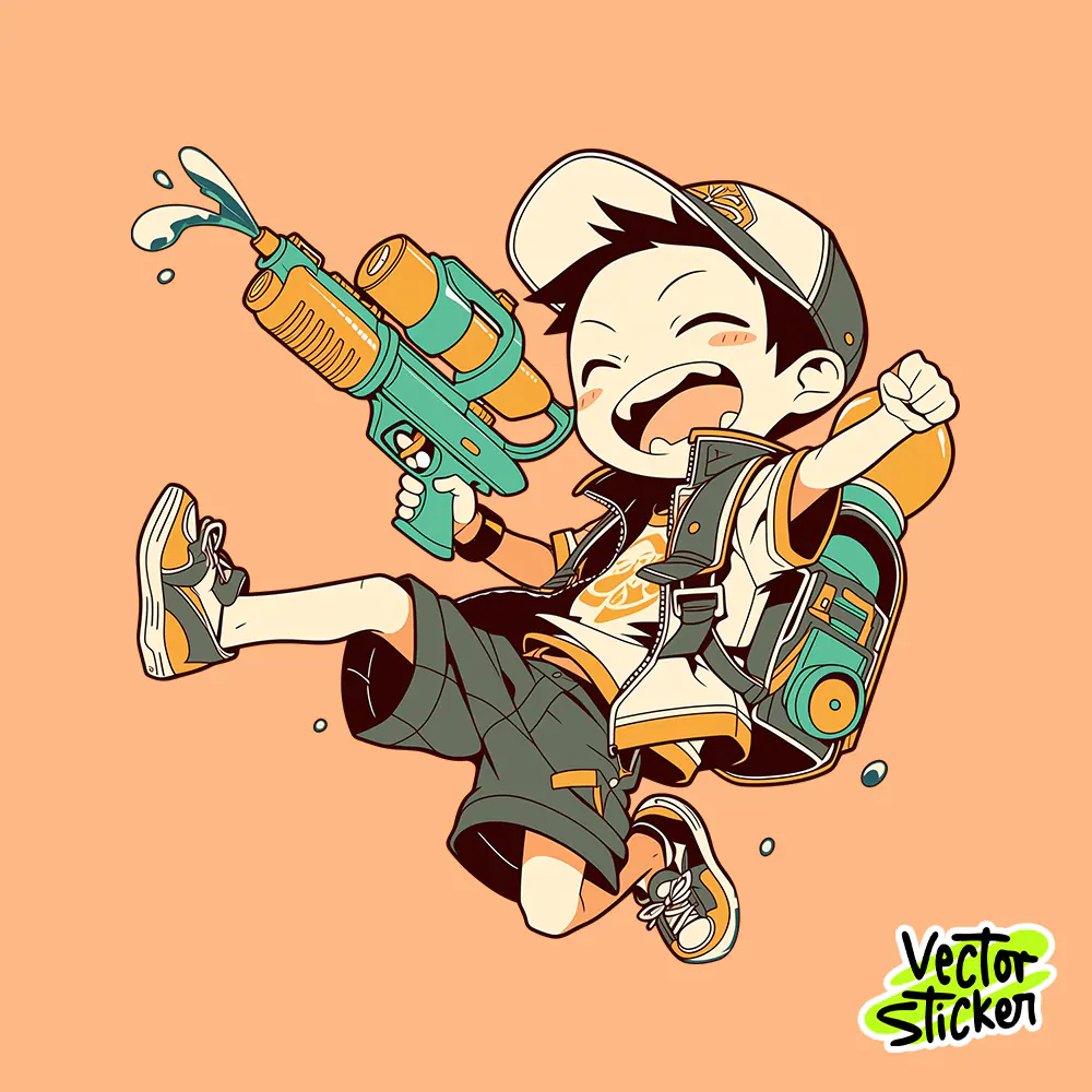 Myanmar Thingyan Water Festival Happy Jump Boy Water Gun PNG