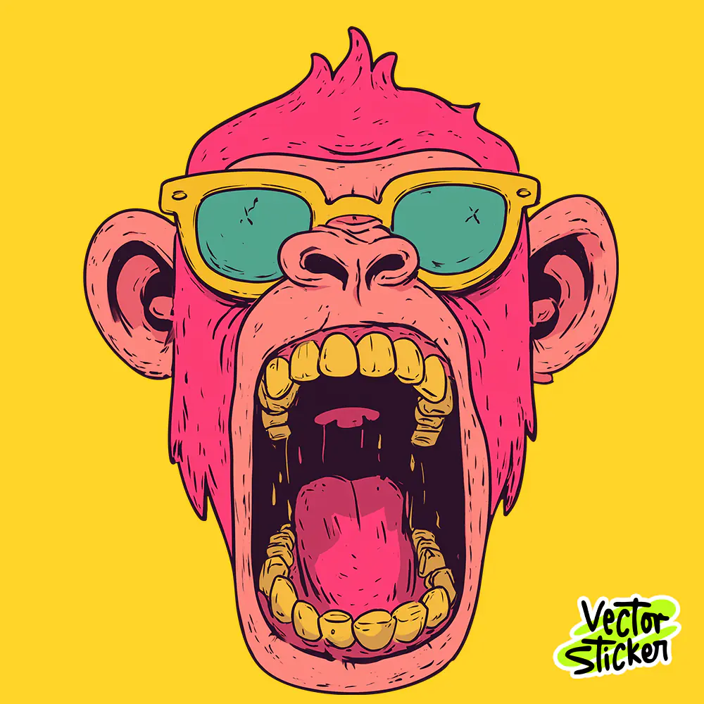 Free Pink Screaming Monkey Cartoon Sticker PNG & Vector