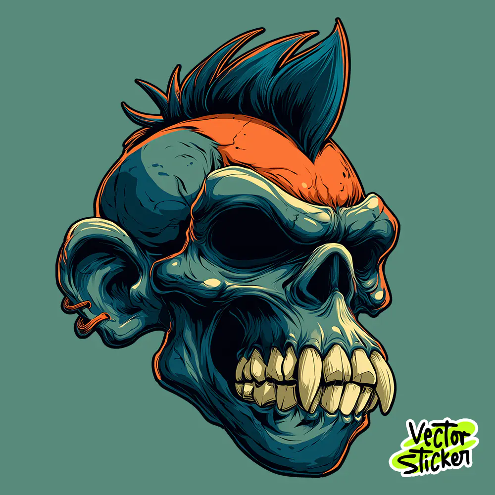Free Punk Monkey Skull T-Shirt Design – Premium Blue Skull Illustration PNG