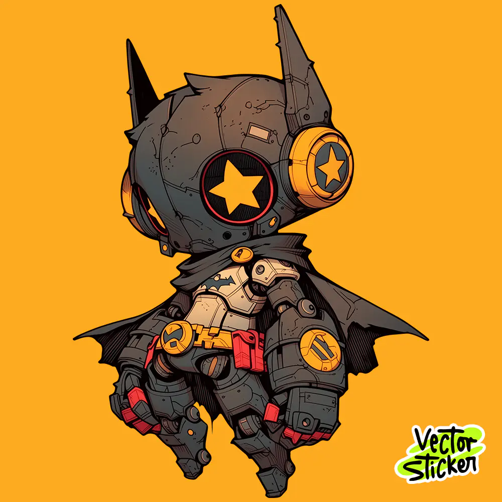 Bat Hero Chibi Cartoon Character Sticker Design PNG