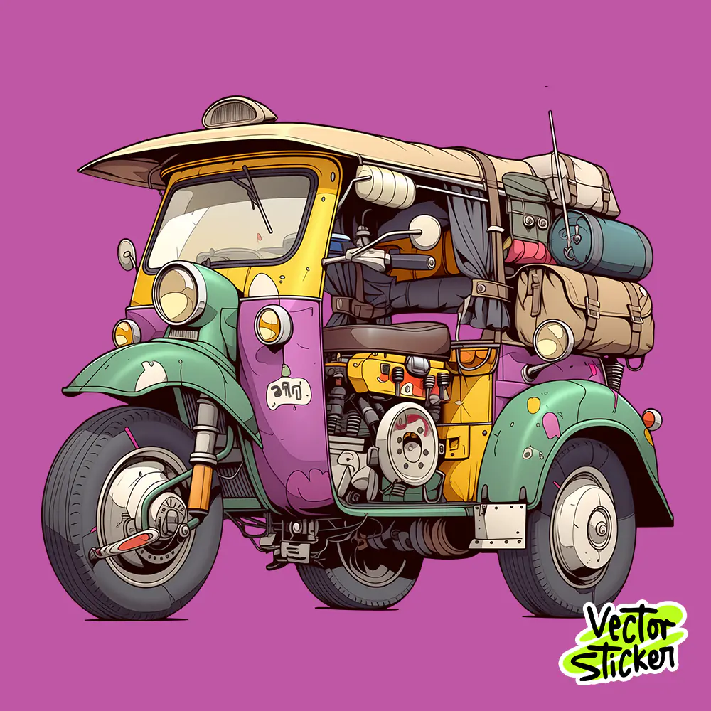 Expedition Cyberpunk Thai Tuk Tuk Sticker Free PNG | VectorSticker