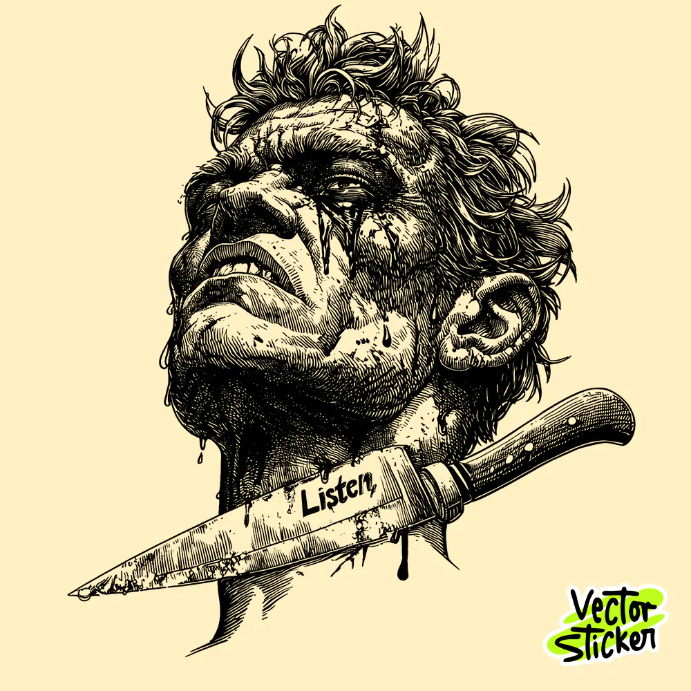 Free Dark Knife Face T-Shirt Design – Premium Emotional Illustration PNG