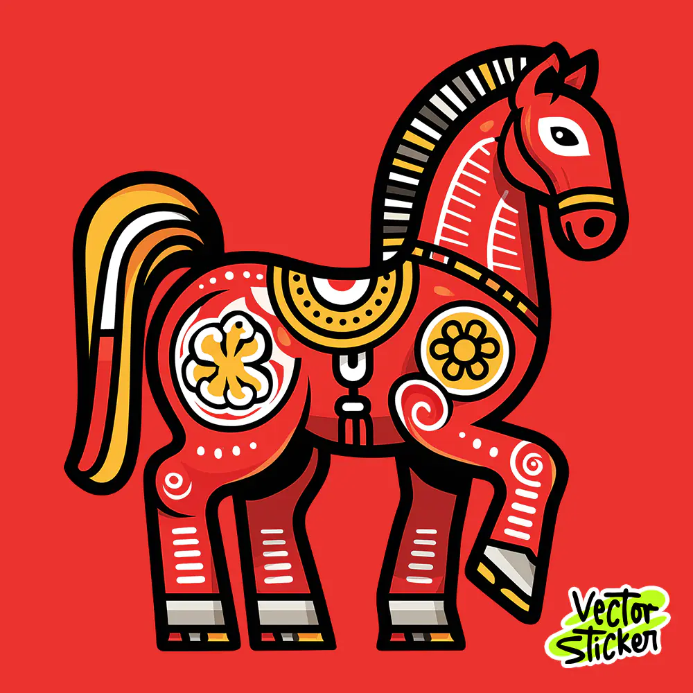 Red Chinese Zodiac Horse Sticker – Festive Decorative Animal PNG