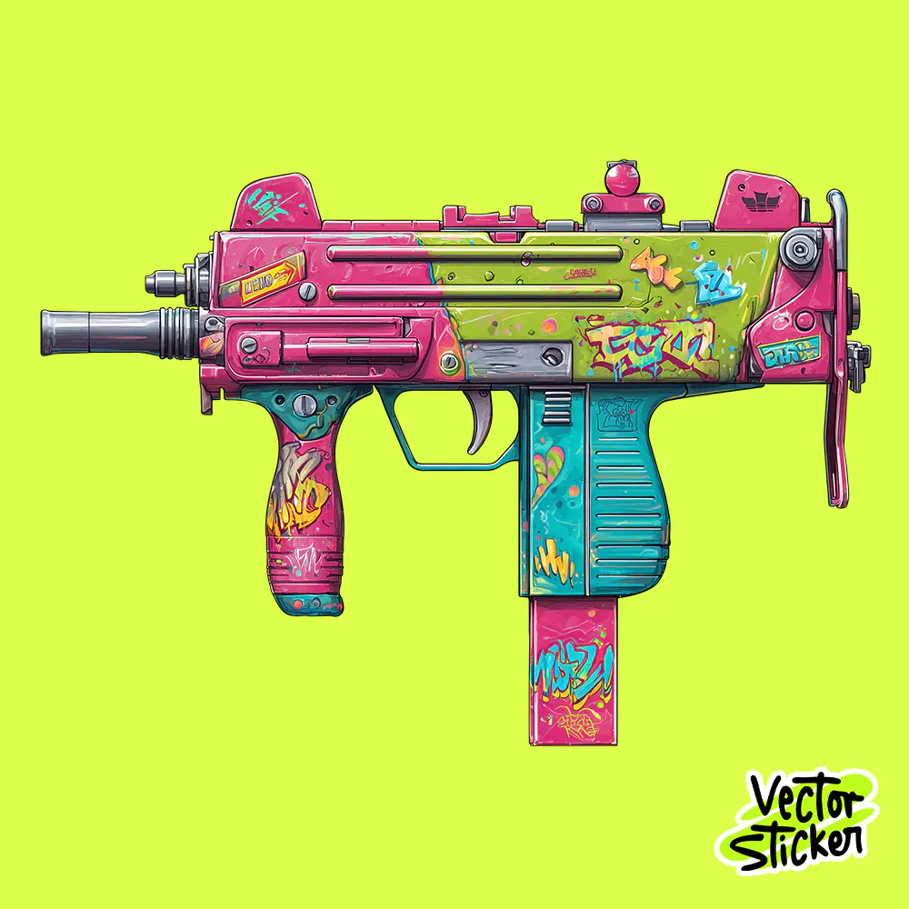 Colorful Graffiti Uzi Gun Street Art Sticker PNG