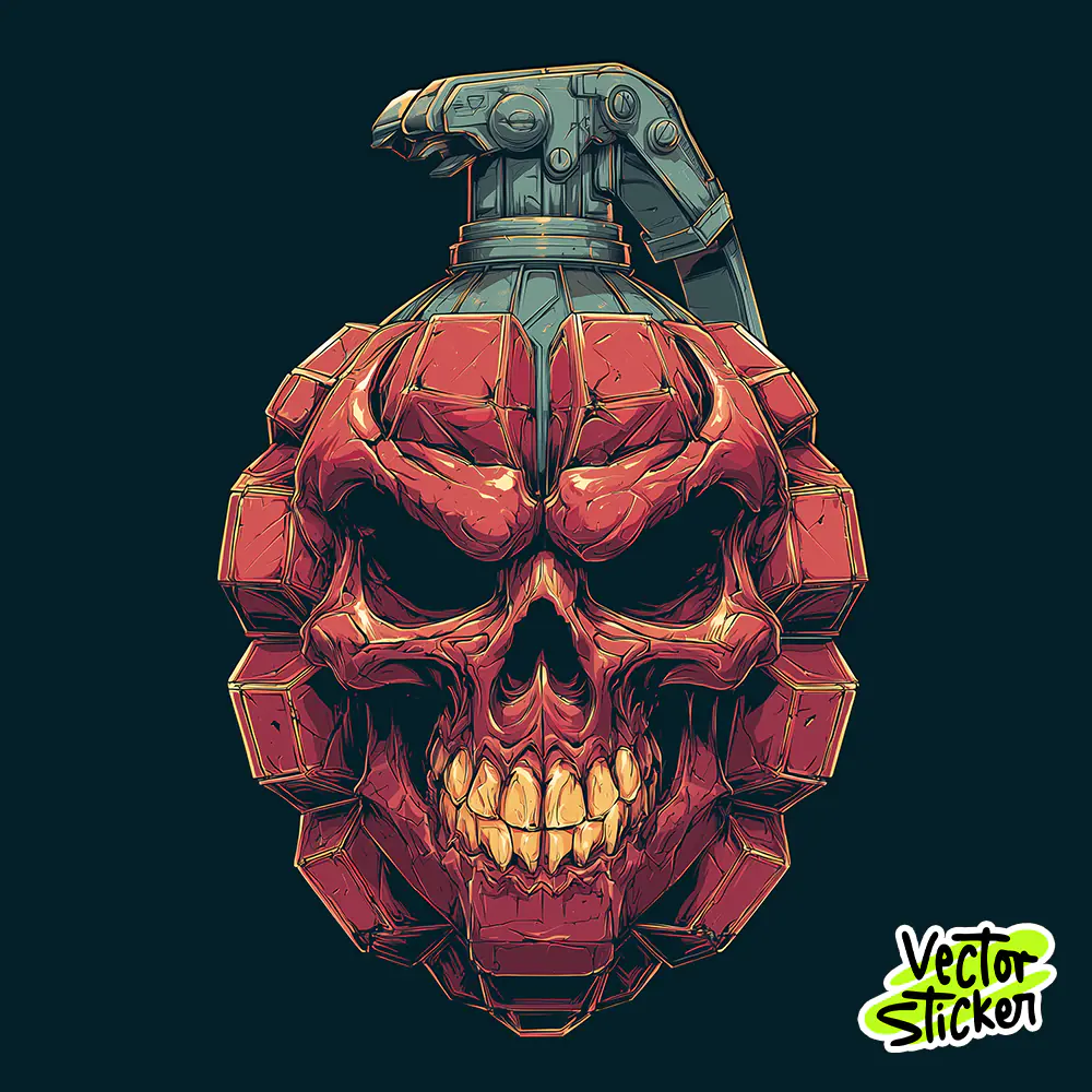 Red Skull Grenade T-Shirt Design Illustration Free PNG Download