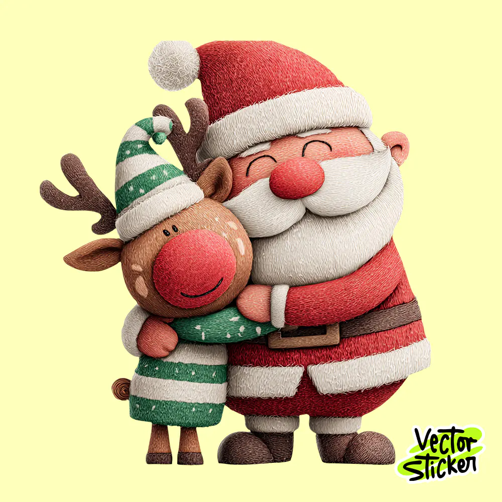 Santa Hugging Reindeer Sticker PNG