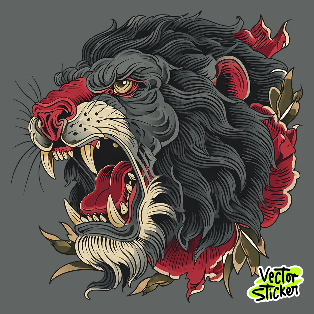 Vintage Tattoo Lion Head Illustration for Apparel