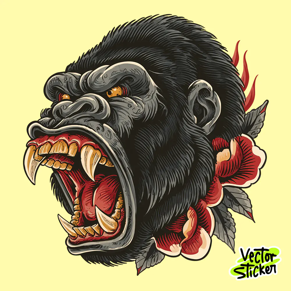 Free Gorilla Head Vintage Tattoo T-Shirt Design | Old School Tattoo Flash