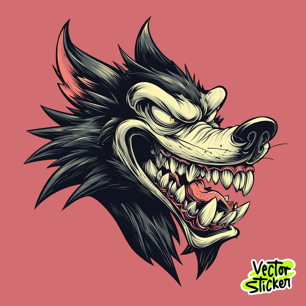 Vintage Wolf Head Aggressive Tattoo T-Shirt Design PNG