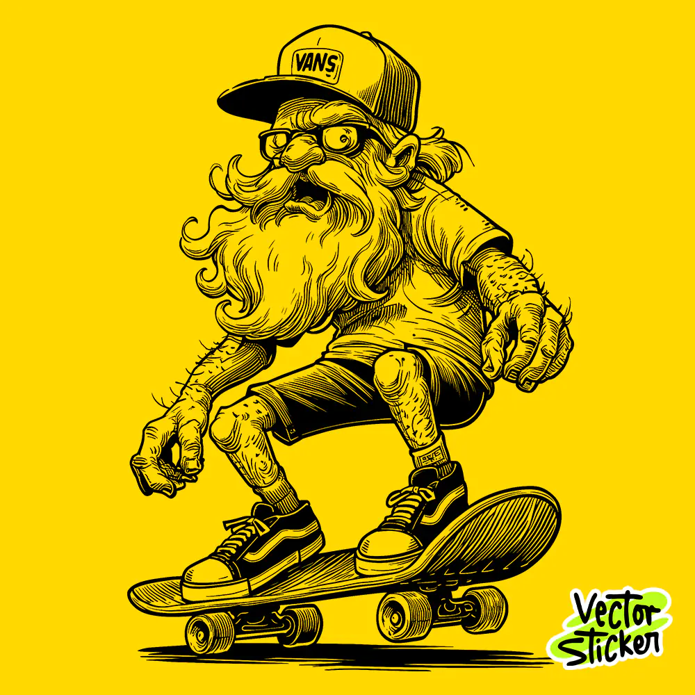 Cool Bearded Skater Illustration – Streetwear Vector T-Shirt Design