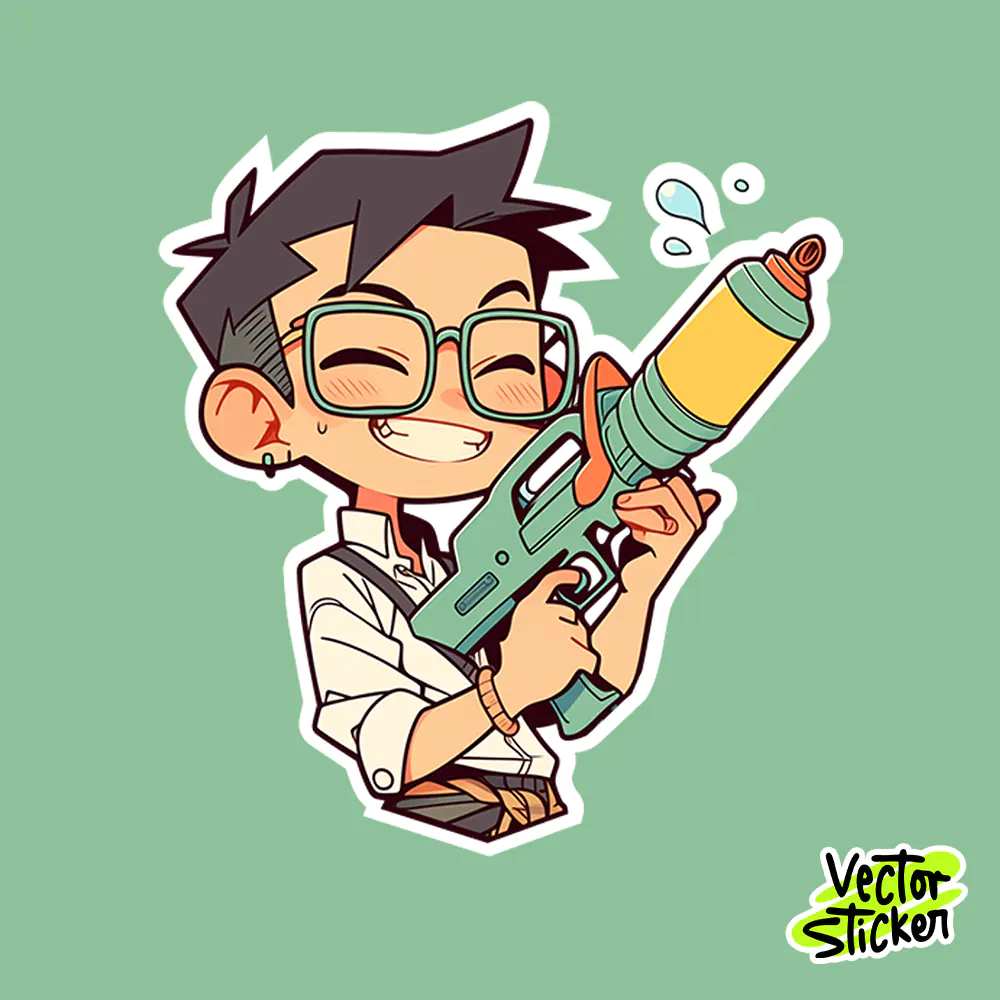 Myanmar Thingyan Water Festival Boy Sticker Water Gun Clean PNG