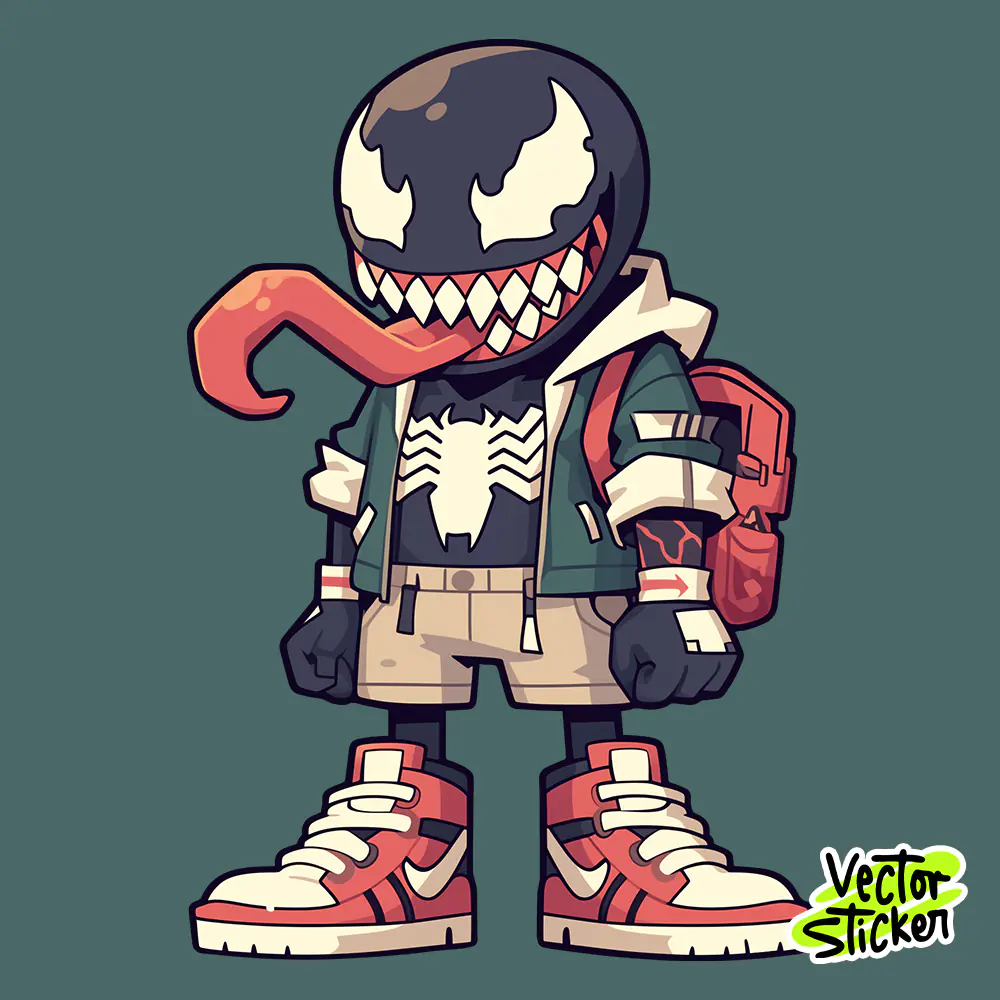 Cute Venom Flat Cartoon Illustration Style Free PNG Sticker
