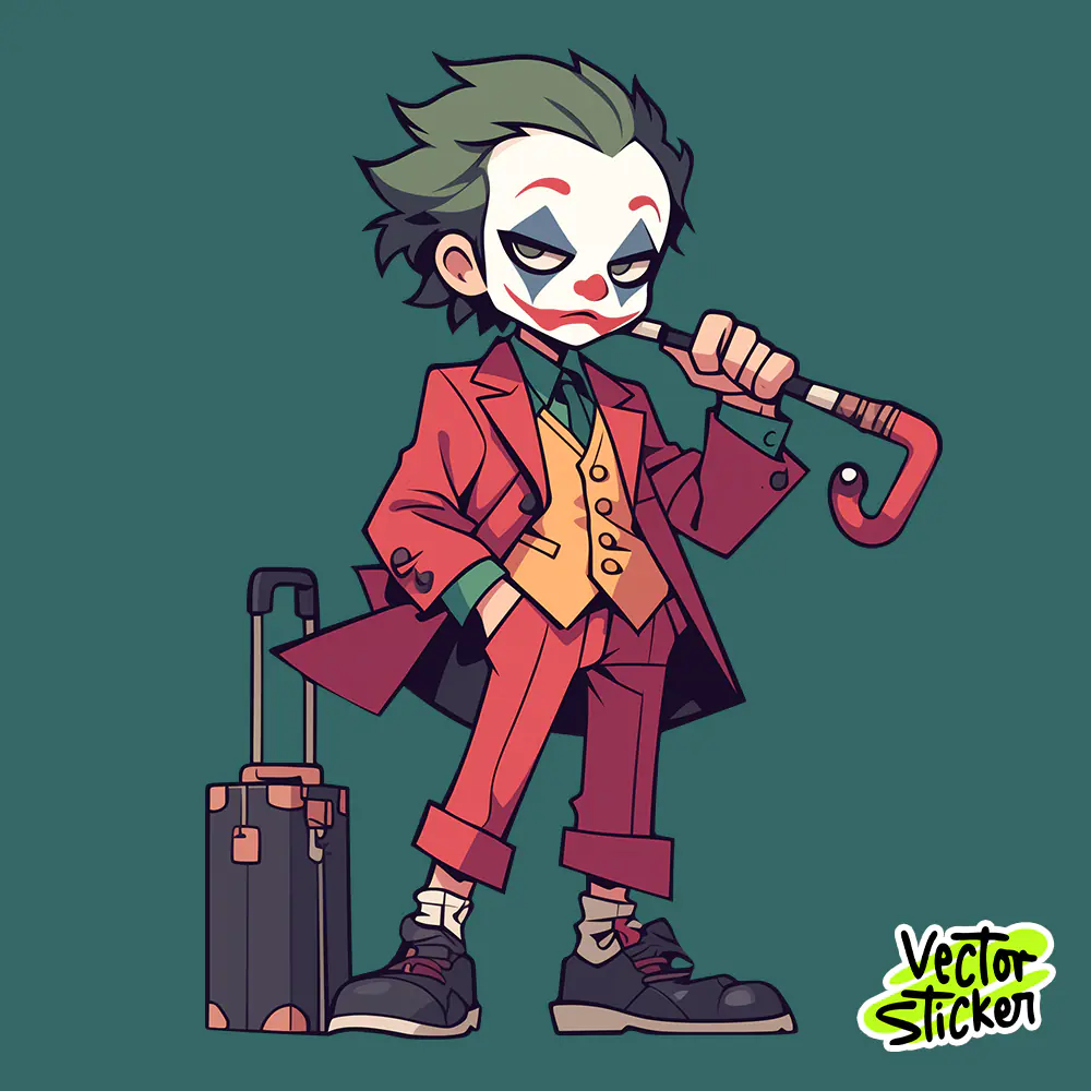 Cartoon Joker Flat Style Illustration – Standing Pose Illustration for T-Shirts & Stickers