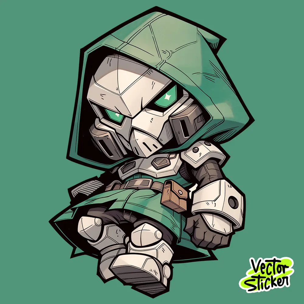 Secret Wars Dr. Doom Chibi Illustration Sticker Free PNG Download | Vectorsticker