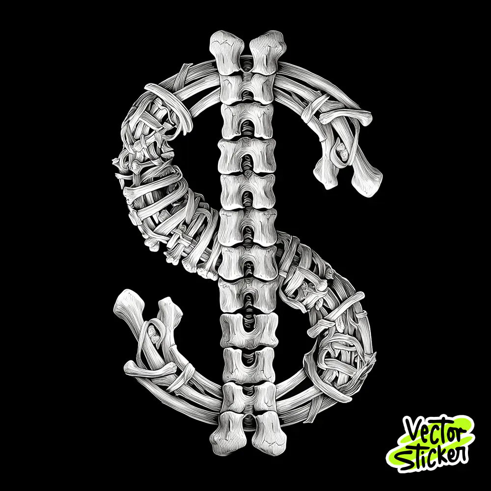 Neon Green Bone Dollar Sign Gothic Skeleton Money Symbol T-Shirt PNG