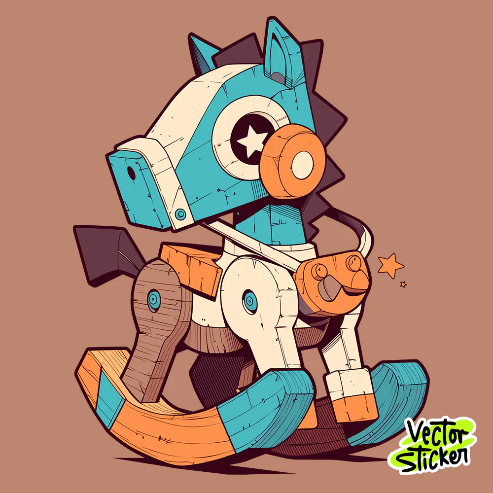 Colorful Wooden Rocking Horse Cartoon Sticker Design PNG