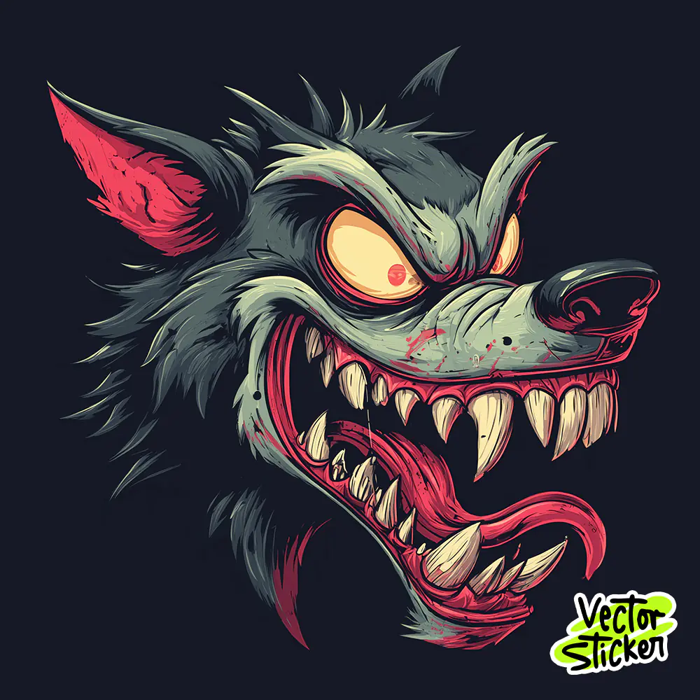 Wild Cartoon Wolf Rage Aggressive T-Shirt Design PNG