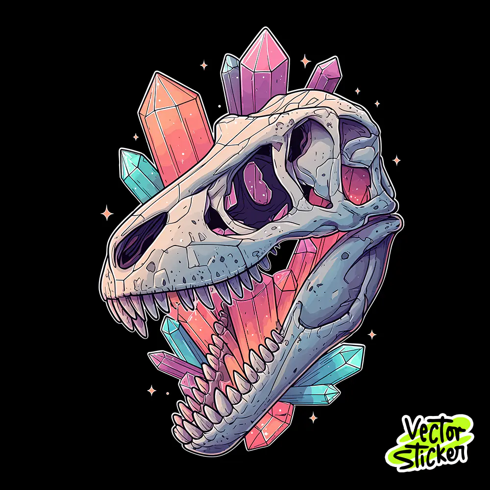 Dinosaur Skull T Shirt Cartoon Crystal Fantasy Design
