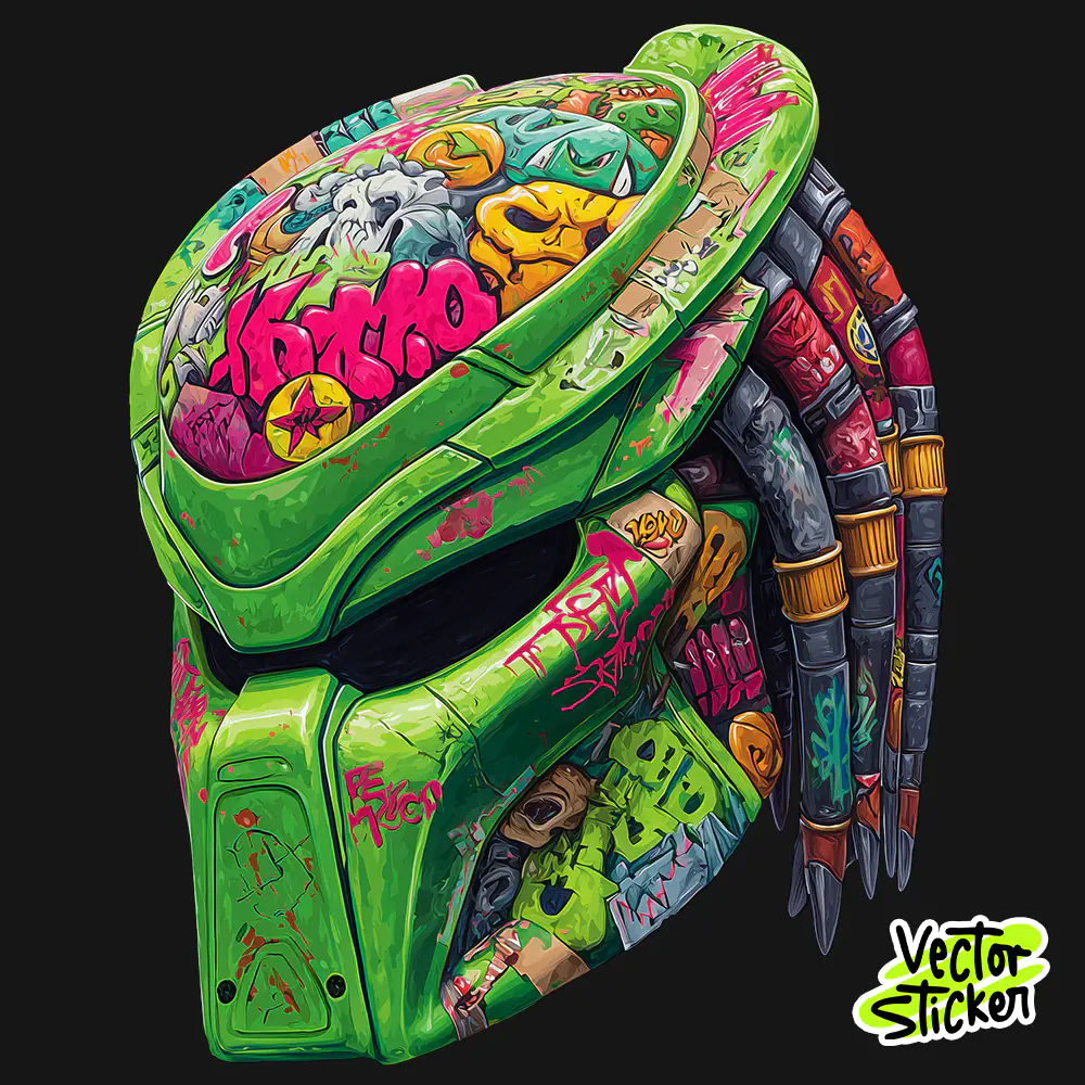 Neon Predator Mask Illustration in Graffiti Cyberpunk Style