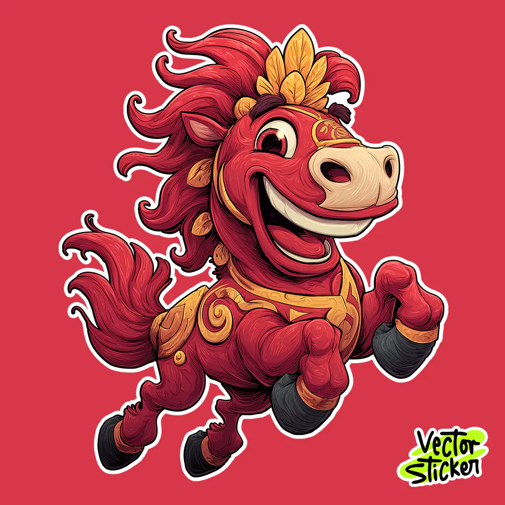 Lucky Red Smiling Horse Mascot Illustration for Chinese New Year PNG