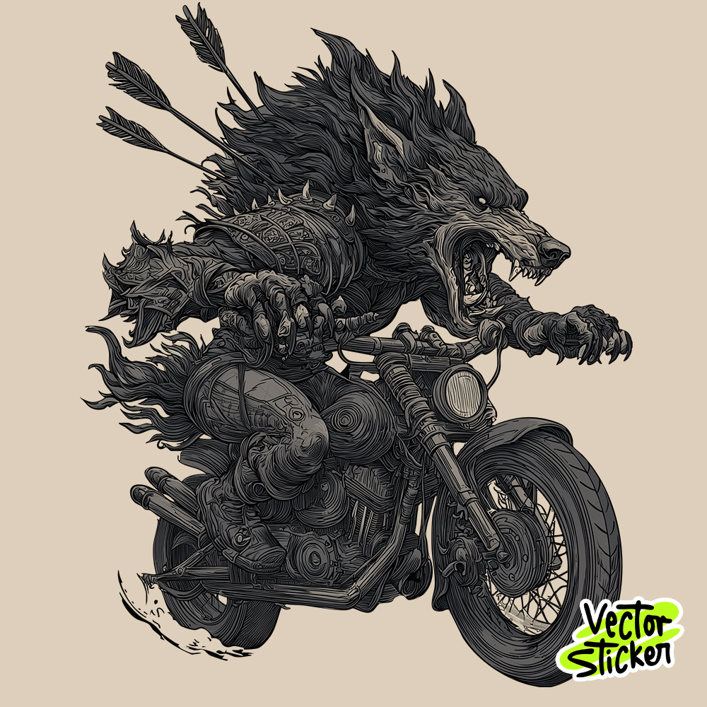 Medieval Biker Wolf- Dark Fantasy Design Sticker