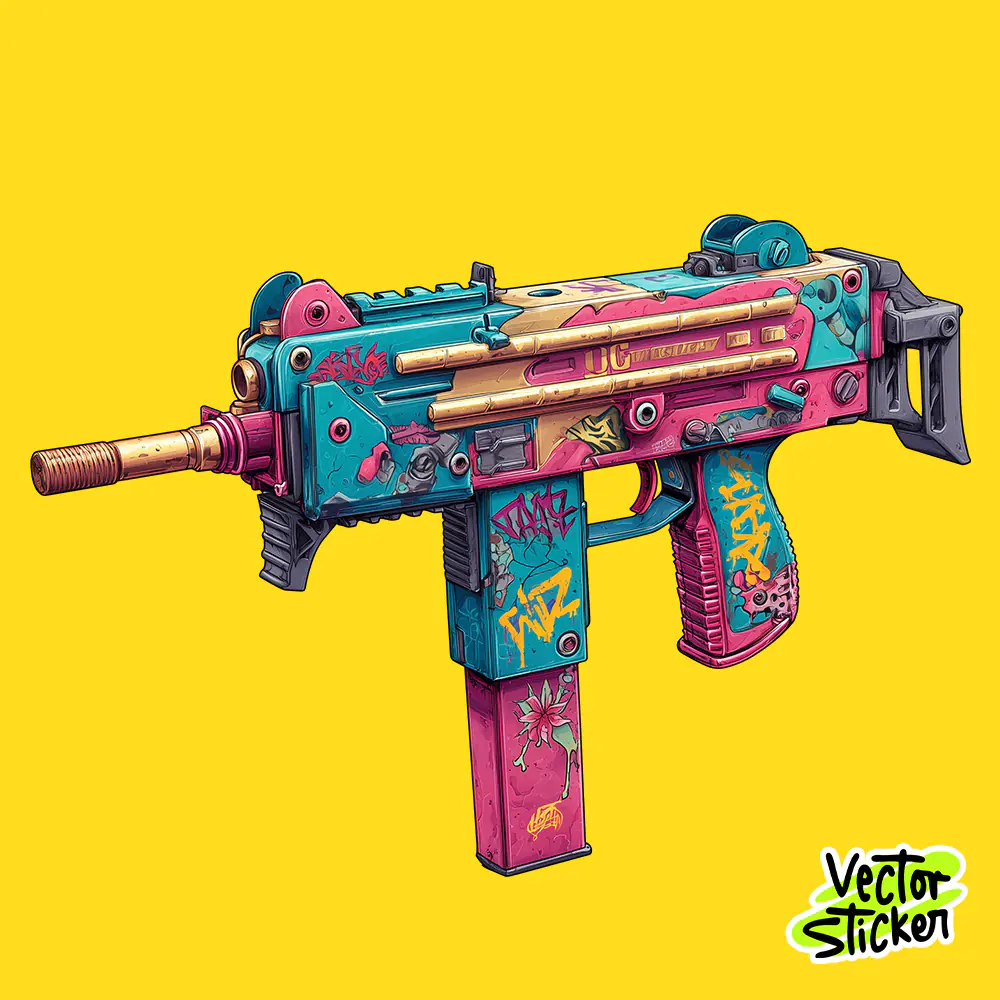 Graffiti Uzi Submachine Gun Street Art Illustration Sticker PNG