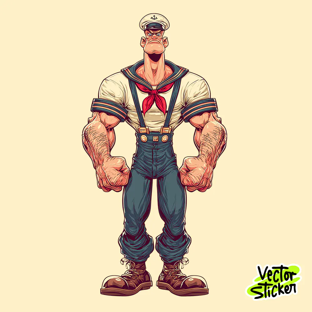 Strong Sailor Cartoon Character T-Shirt Design – Vintage Muscle PNG